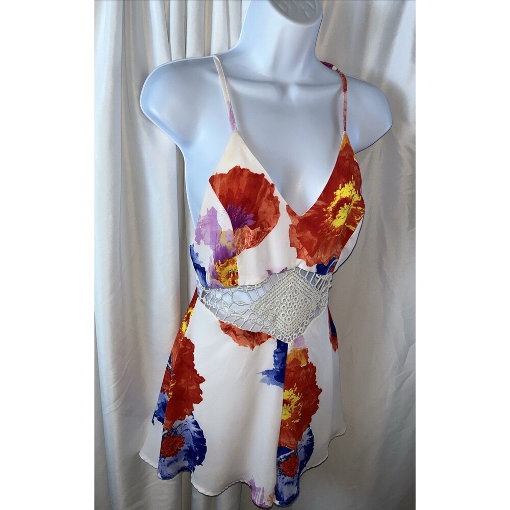 Te & Cup Women’s Colorful Floral Romper Size S Corchet Lace Boho Summer Beach